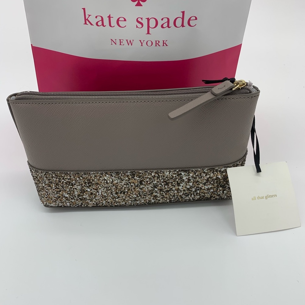 Kate Spade ♠️ Greta Gray Glitter Makeup Bag NWT! - Picture 2 of 5